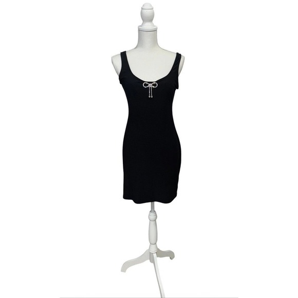 bebe Dresses & Skirts - NWT VTG Bebe S Black Rhinestone Bow‎ Mini Dress USA Made Bodycon Party Y2K Bling